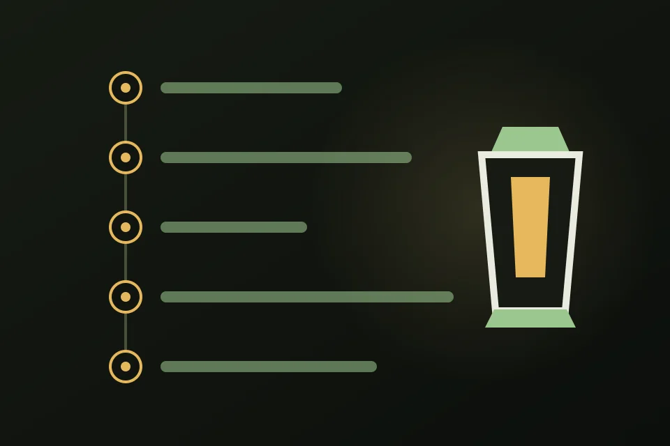 An original lantern illustration beside a five-step update timeline